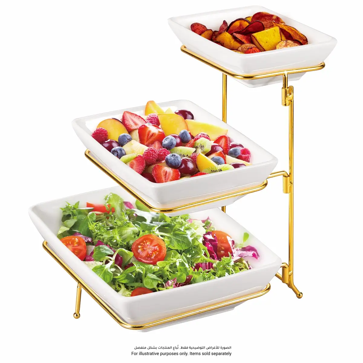 Orchid 3 Tier Square Serving Bowl W/Gold Stand