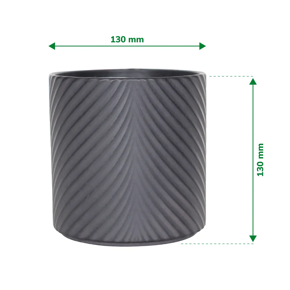 Verve Wave Pattern Ceramic Pot (13 cm, Black)