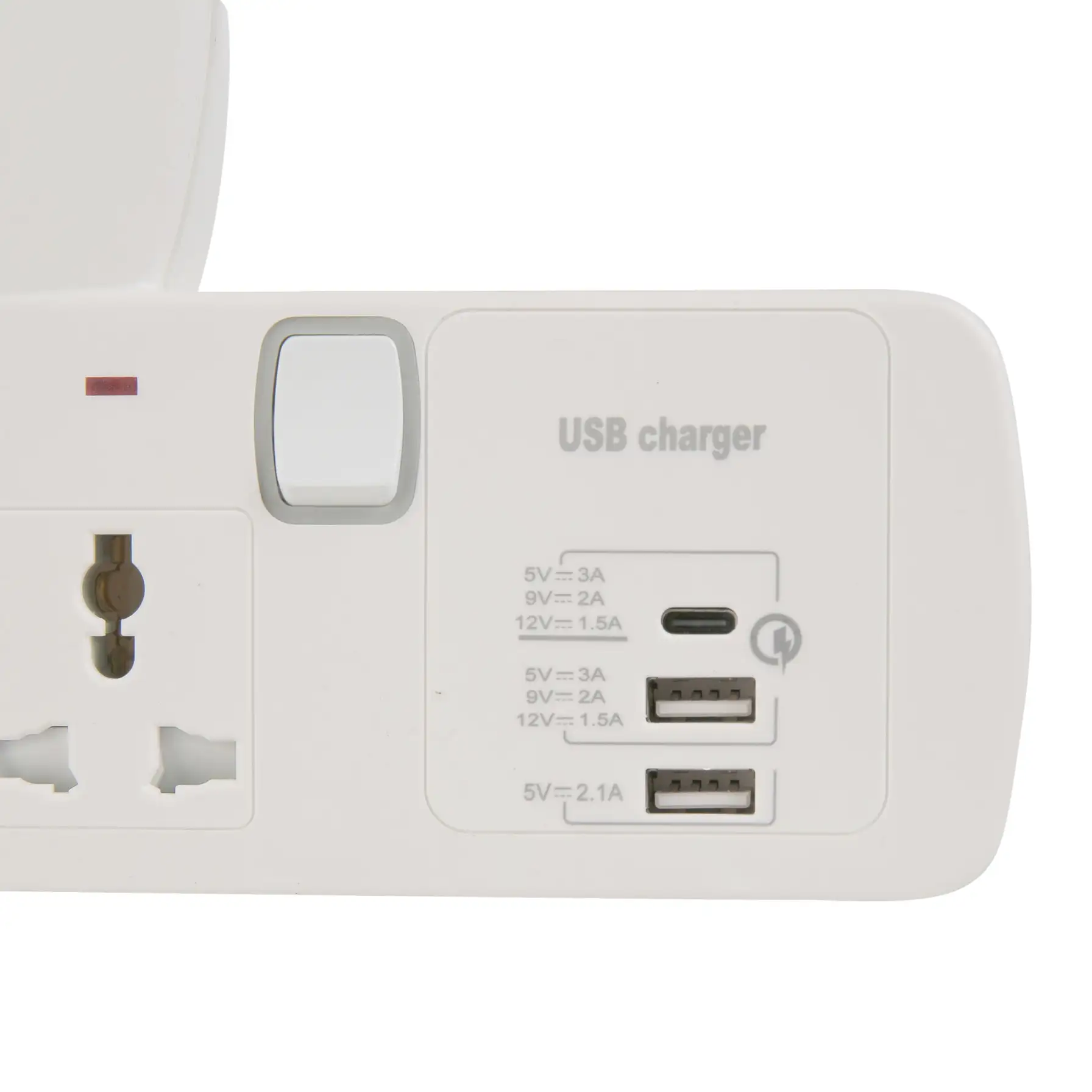 Oshtraco 3-Way Switched Universal T-Socket Adapter W/USB-C & USB-A Port (3250 W)