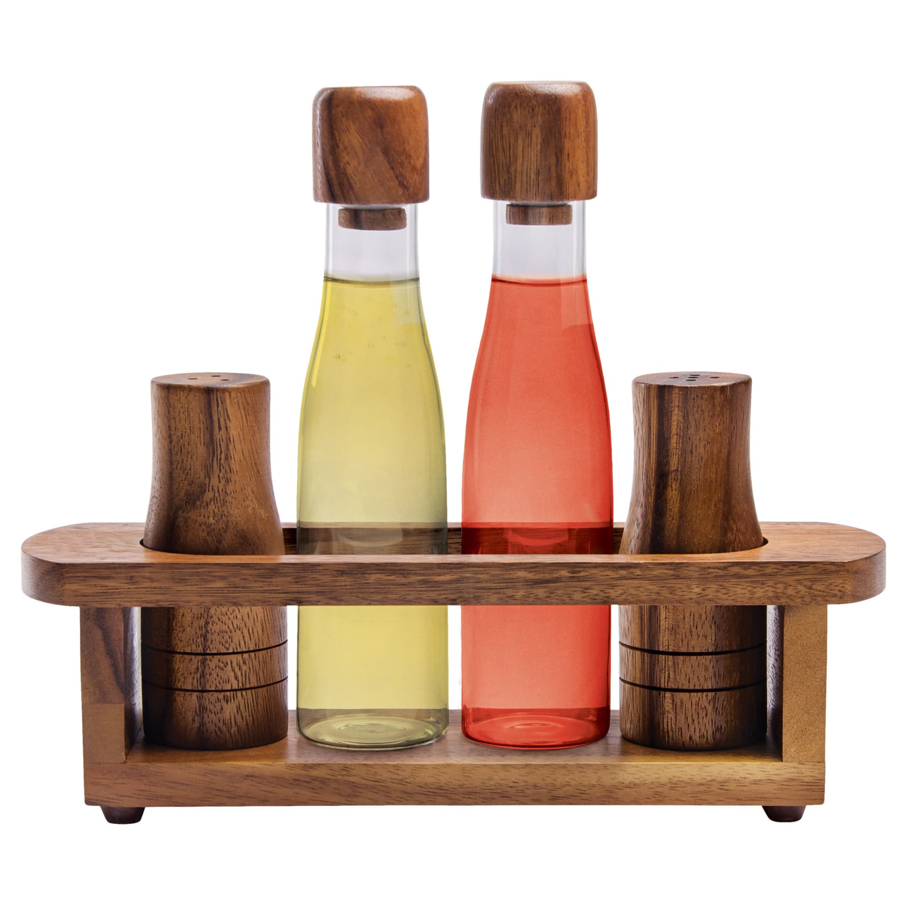 Billi Wooden & Glass Cruet W/ Salt & Pepper Shaker Set