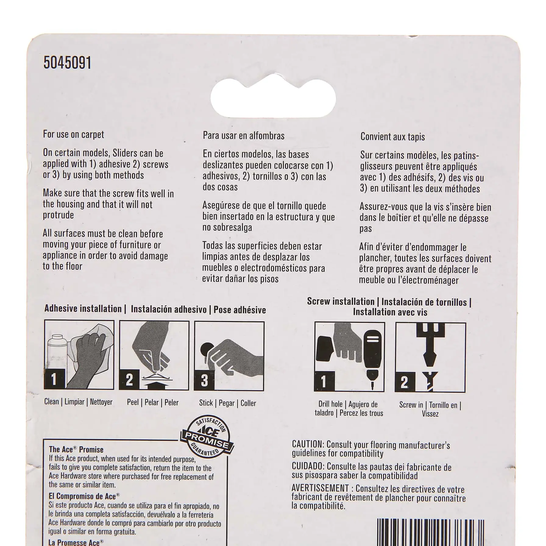 Ace Plastic Base Non-Slip Screw On Glides (5.08 cm)