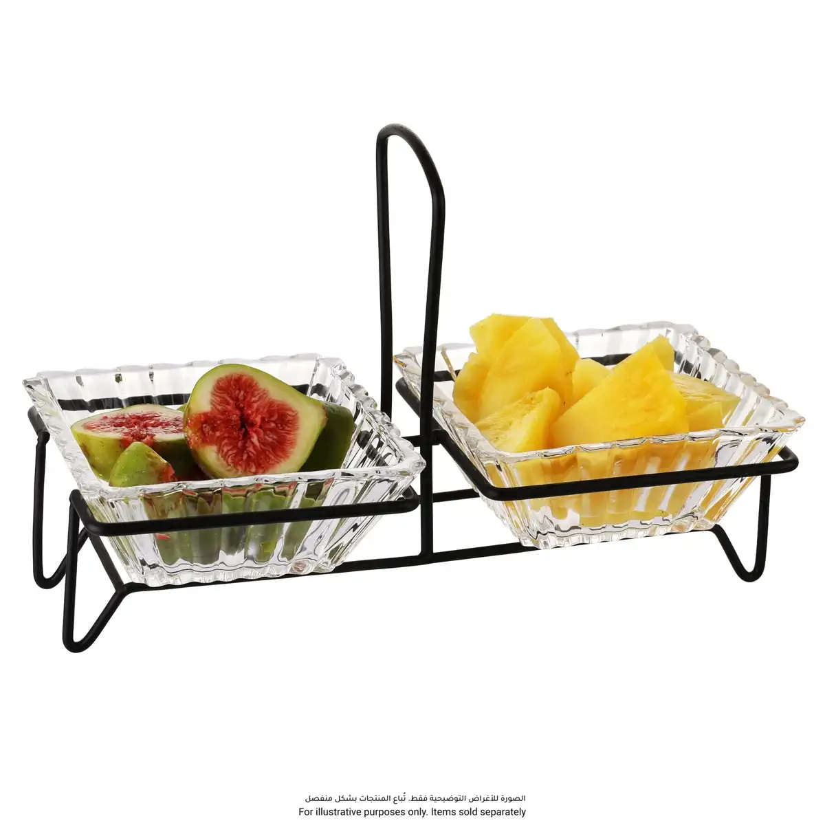 Glass Snack Bowl Set W/Black Stand (2 Pc.)