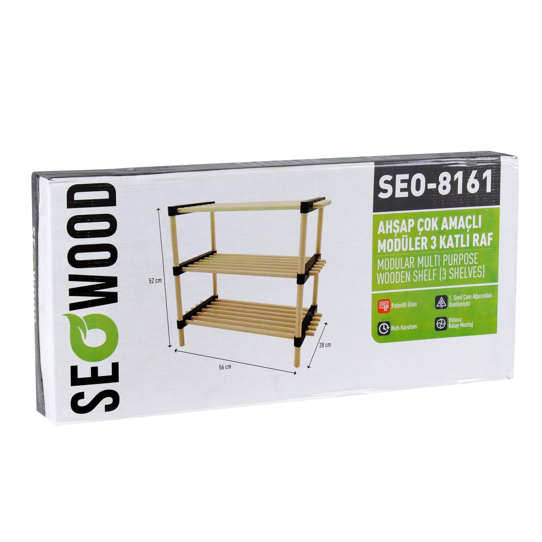Seowood Pinewood Multi Purpose 3-Tier Modular Shelf (28 x 56 x 52 cm)