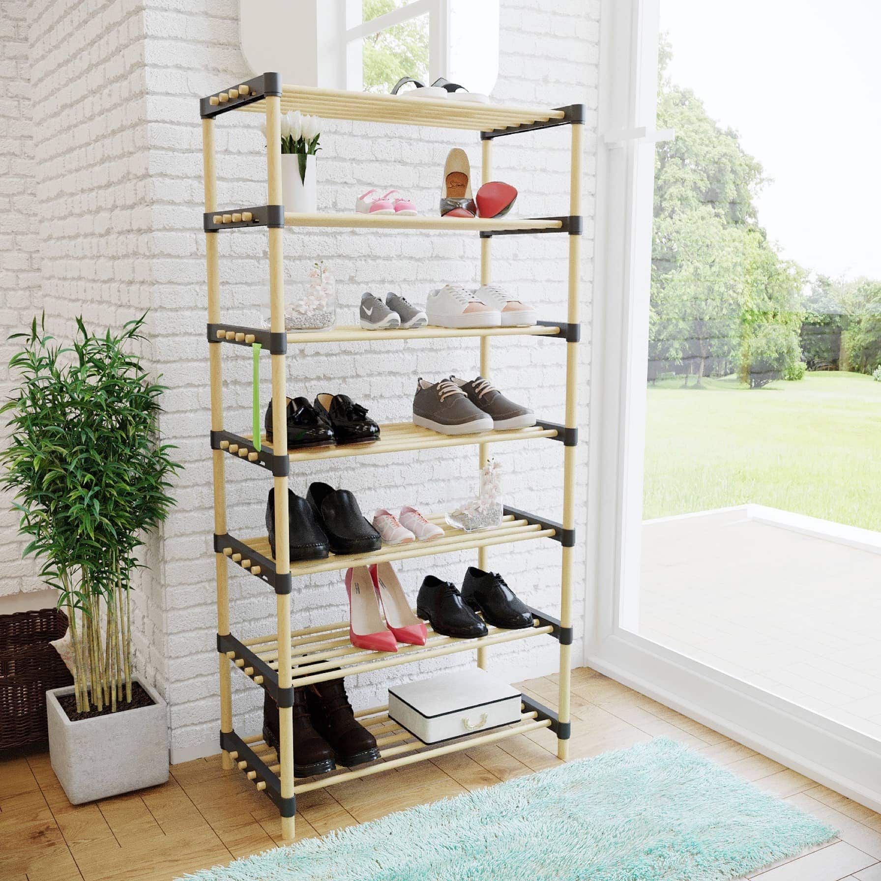 Seowood Pinewood Multi Purpose 7-Tier Modular Shelf (28 x 56 x 114 cm)