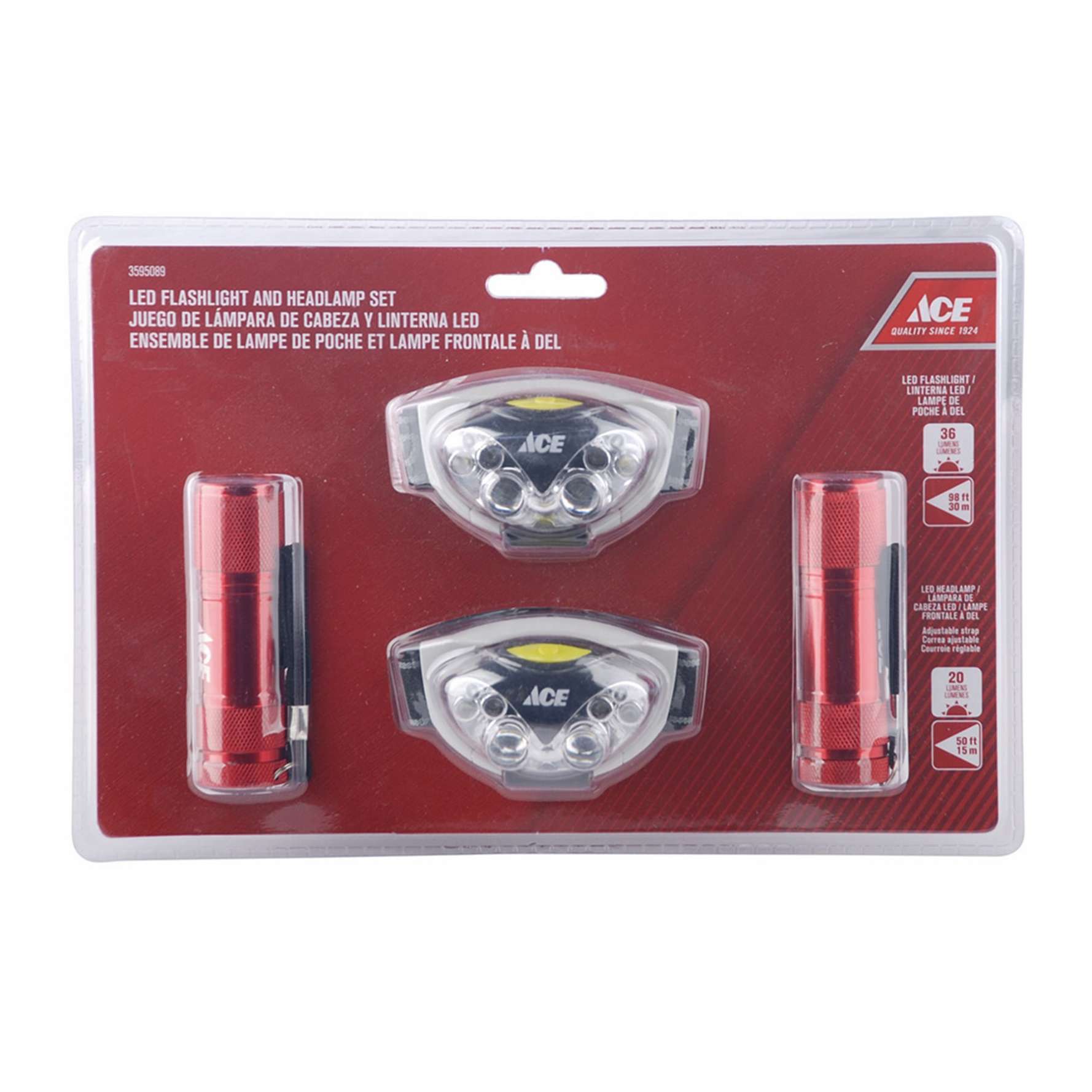 Ace Battery Operated LED Head Lamp & Flashlight Set