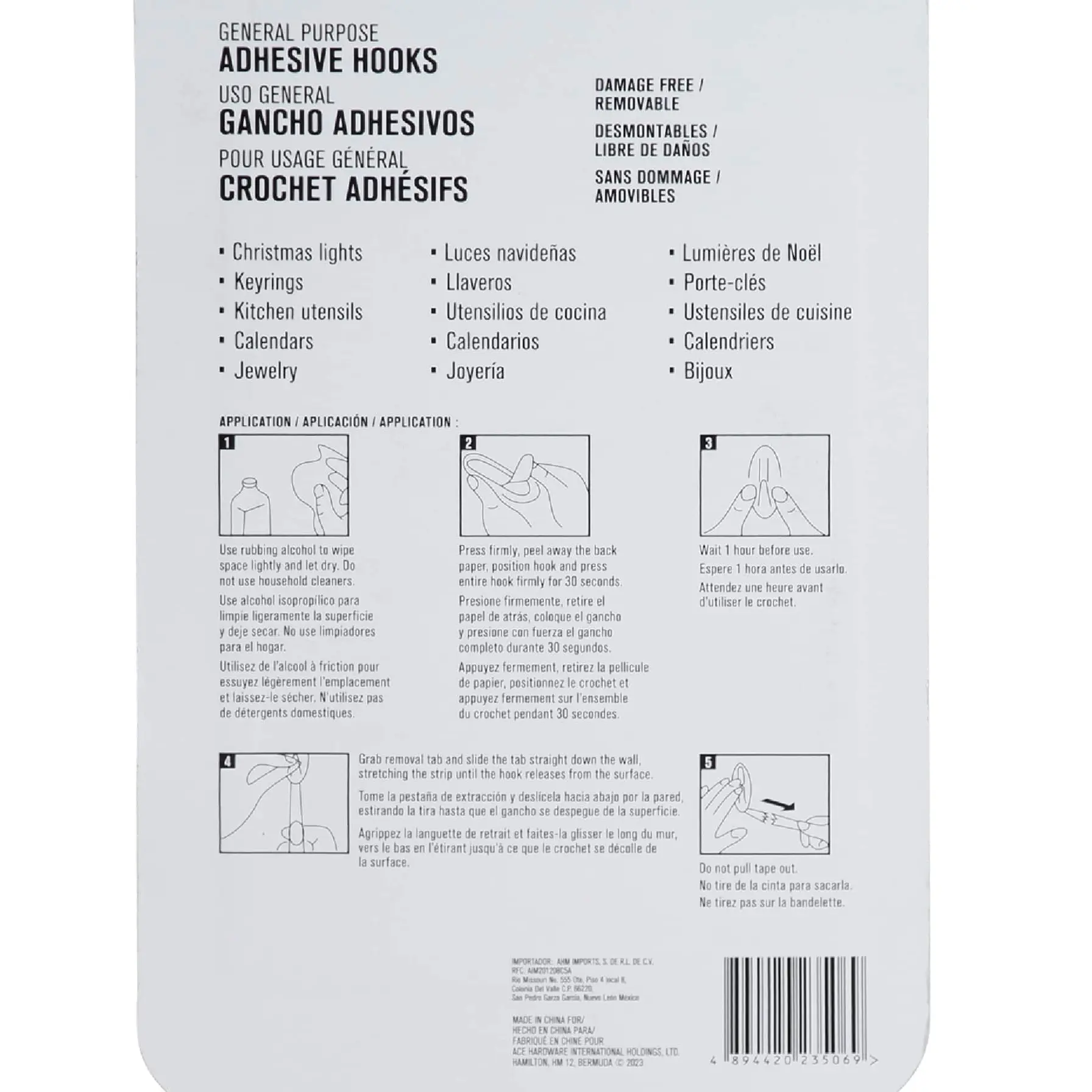ACE Adhesive Hook Pack (7 Pc., 3 x 8 cm, Clear)