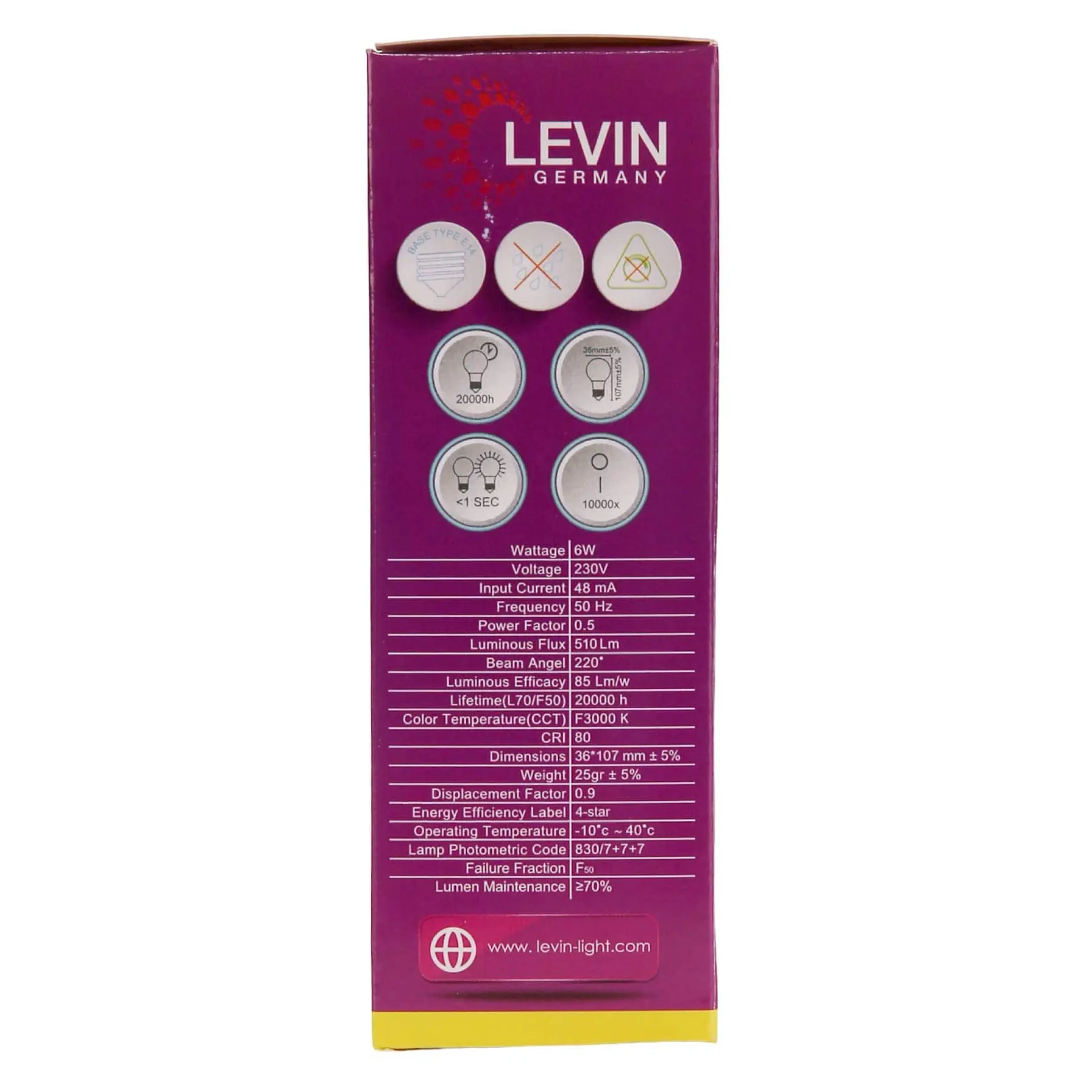 Levin E14 LED C37 Candle Light Bulb (6 W, Warm White)