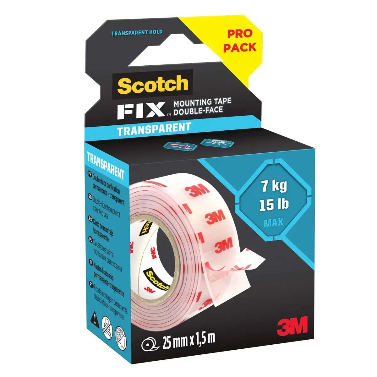 3M Scotch Permanent Heavy-Duty Mounting Tape (2.5 x 152.4 cm, Clear)