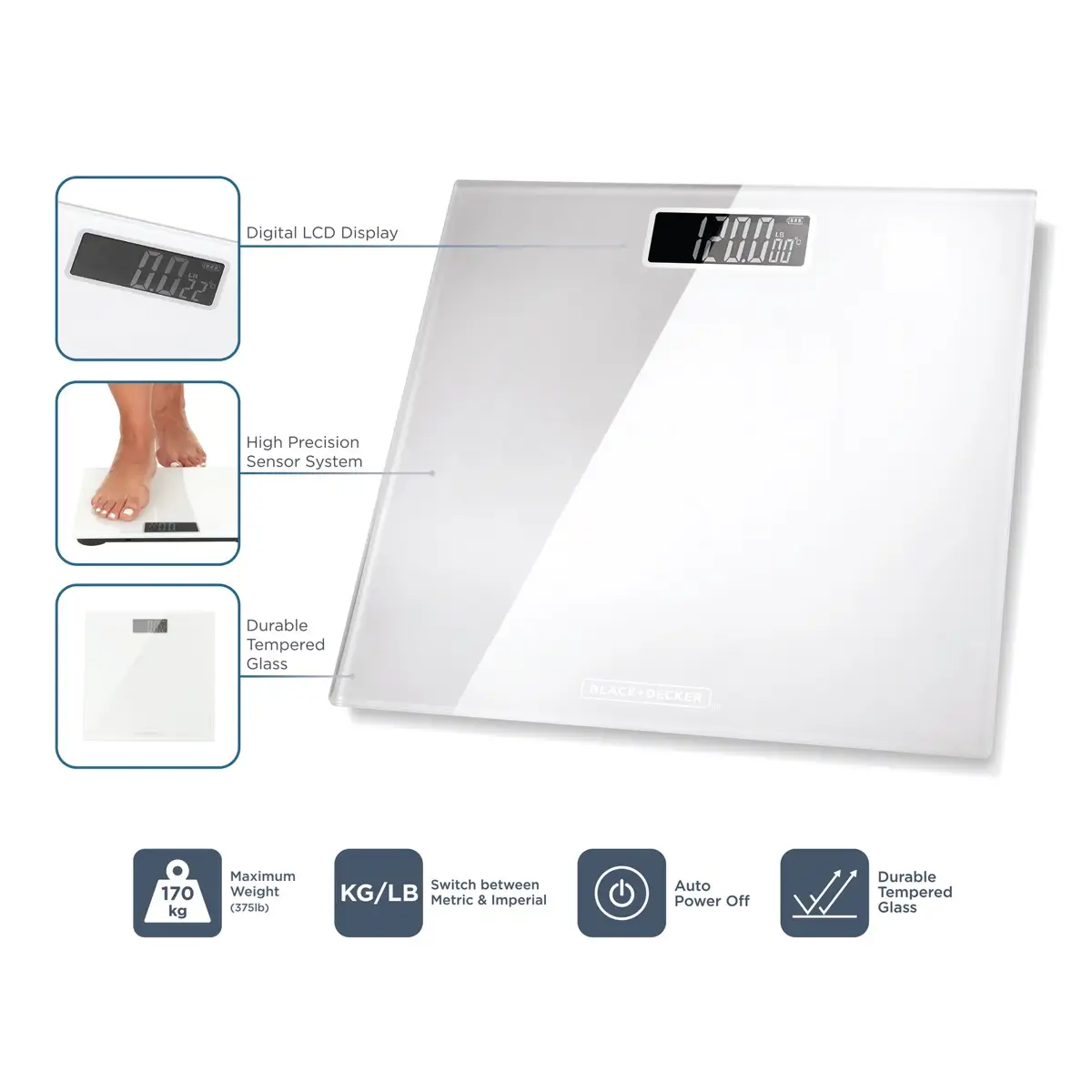Black+Decker Digital Bathroom Scale (28 x 28 x 2.2 cm, White)
