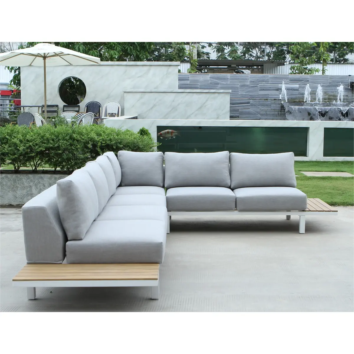 Oriana 5-Seater Corner Steel Outdoor Sofa Set W/Wood Top (65 x 55 x 81 cm)