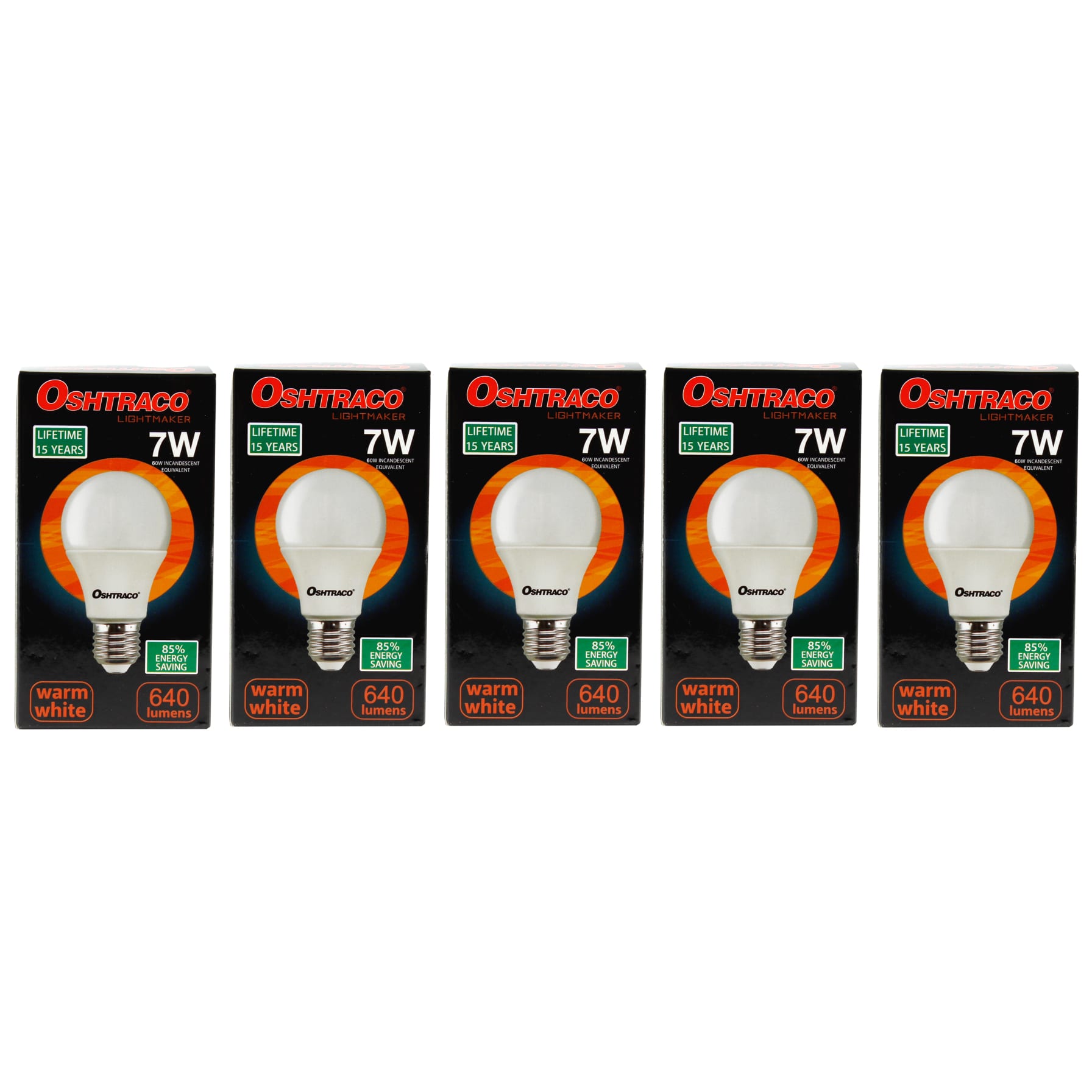 Oshtraco E27 Base LED Bulb (7 W, Warm White, 5 Pc.)