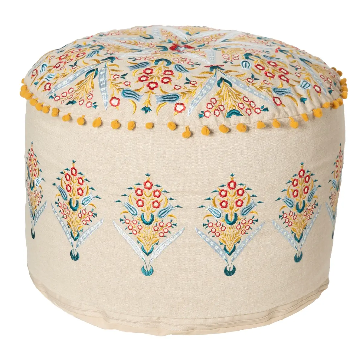 Living Space Cotton Pouf Cushion (Assorted Designs, 49.53 x 38.1 cm)