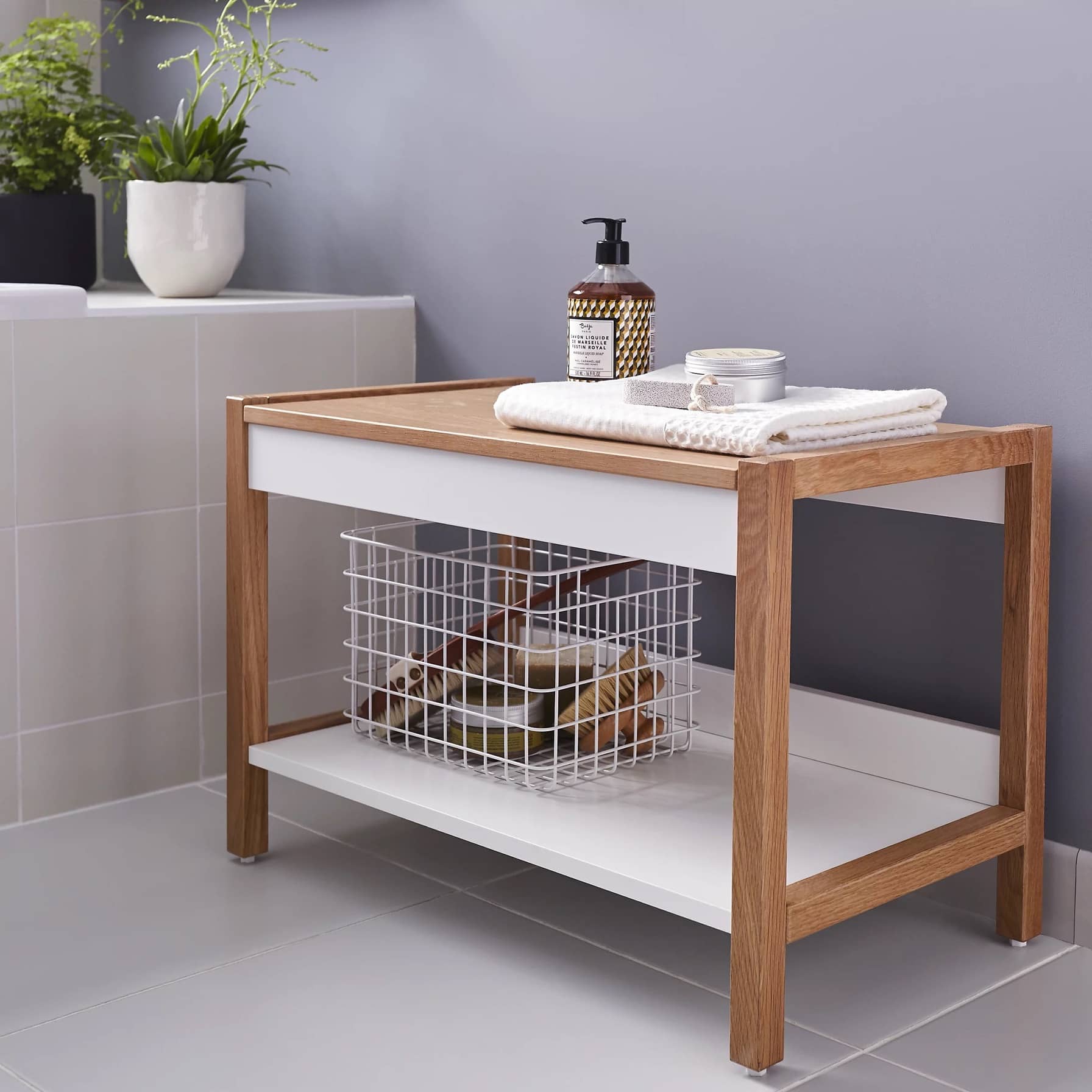 GoodHome Nantua Oak Bench (645 x 430 x 360 mm)