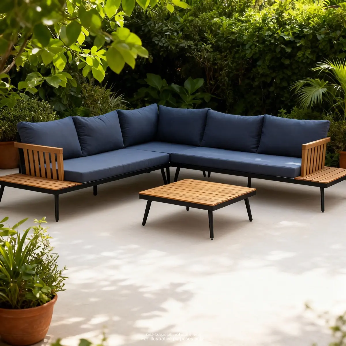 Mia 5-Seater Acacia & Steel Corner Outdoor Sofa Set