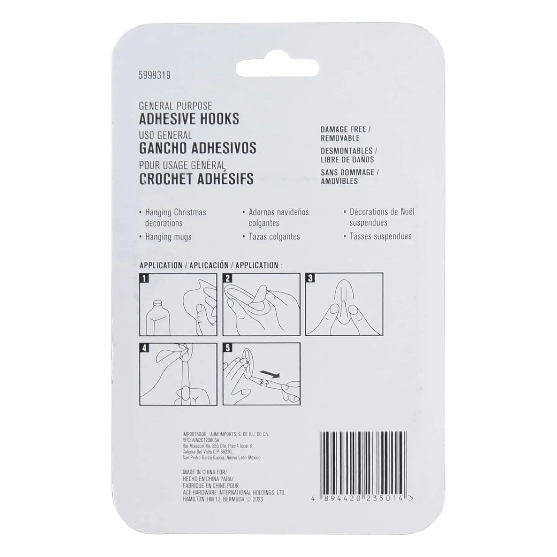 ACE Adhesive Hook Pack (3 Pc., 3 x 5 cm, Clear)