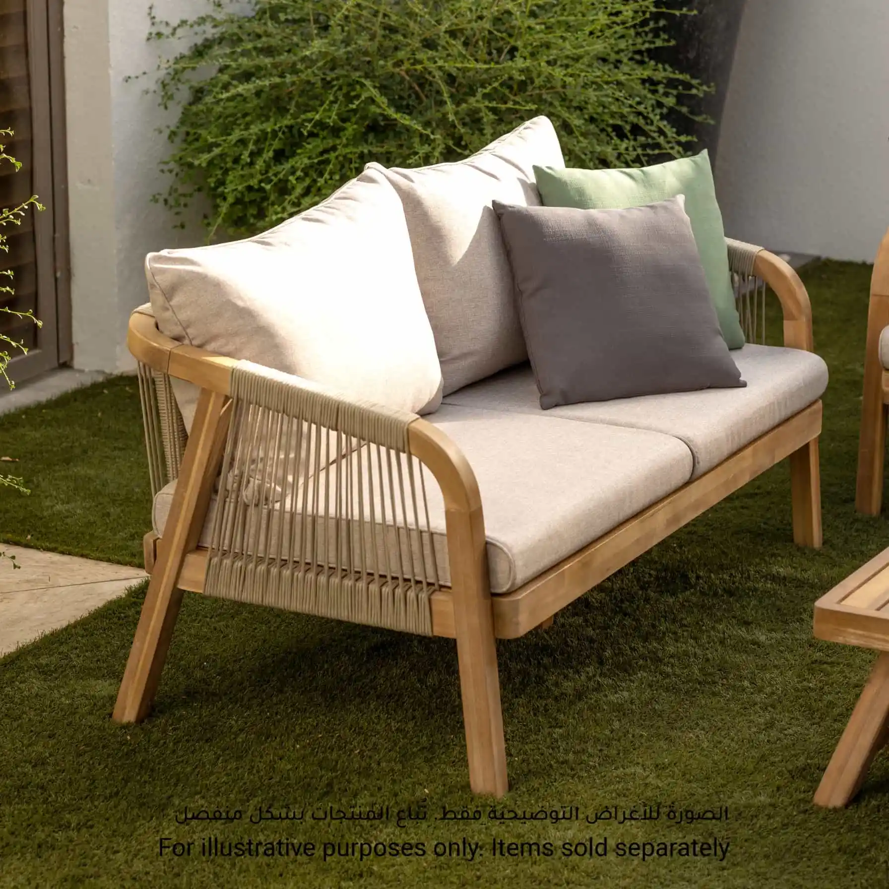 2-Seater Acacia Rope Sofa W/Cushion Diablo (72 x 143 x 67 cm)