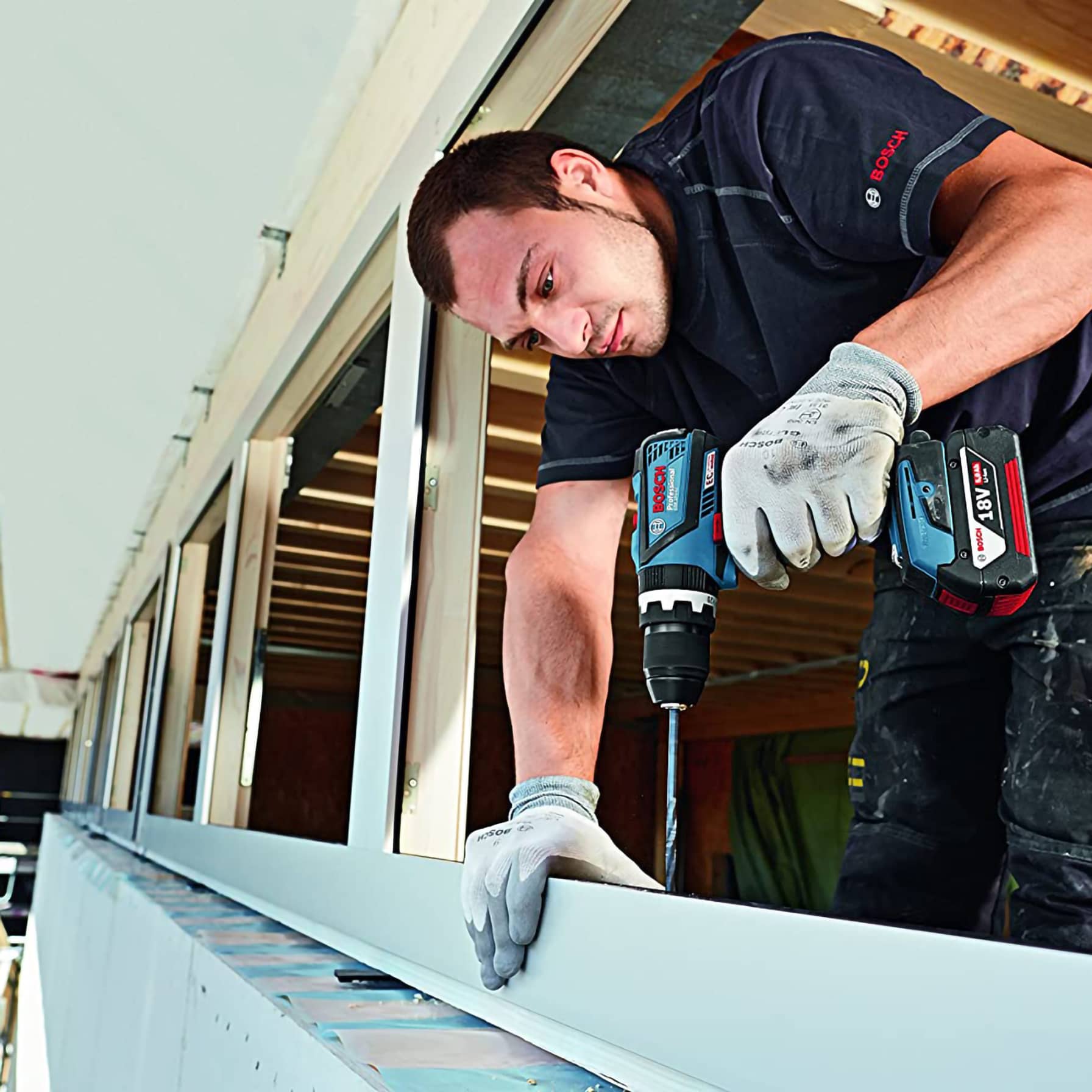 Bosch Cordless Impact Wrench W/Batteries & Charger, GDS 18V-400 (18 V) + Cordless Combi Impact Drill, GSB 185-LI (18 V)