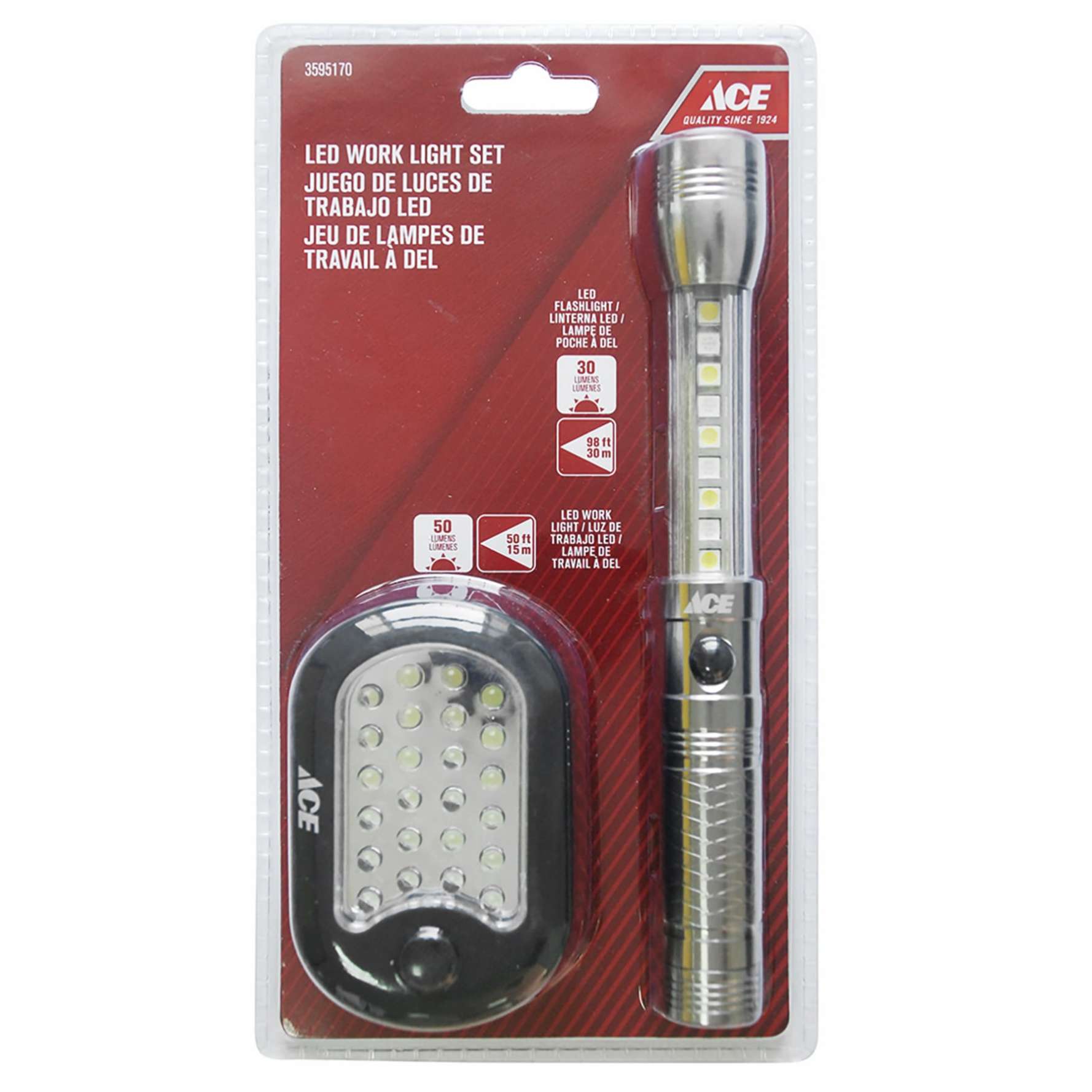 Ace Battery Operated LED Work Light & Flashlight Set 