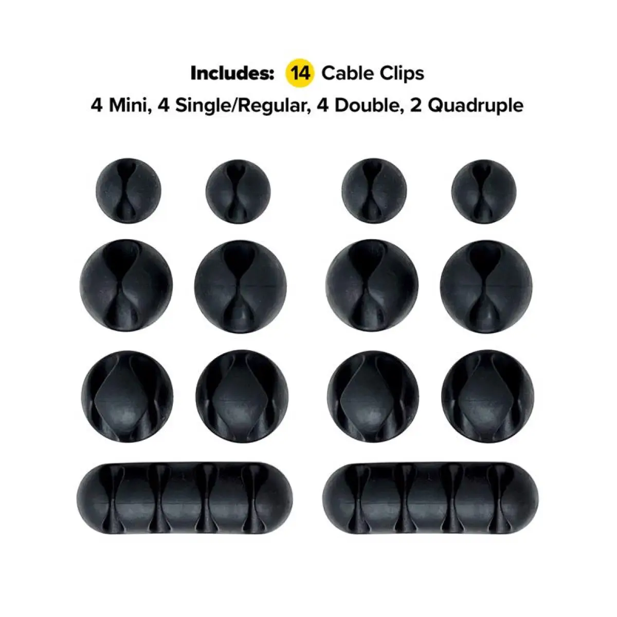 Wrap-It Adhesive Silicone Cable Clips Organizer Pack (Black, 14 Pc.)