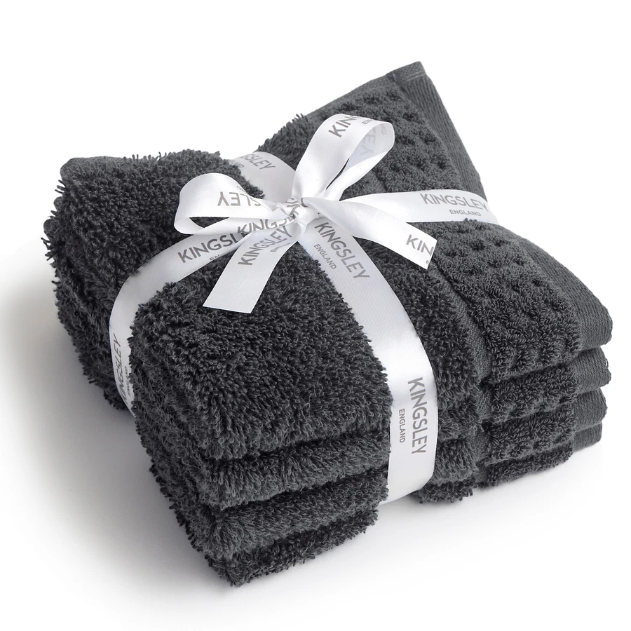 Kingsley Bloomsbury Face Towel Set (Grey, 30 x 30 cm, 4 Pc.)