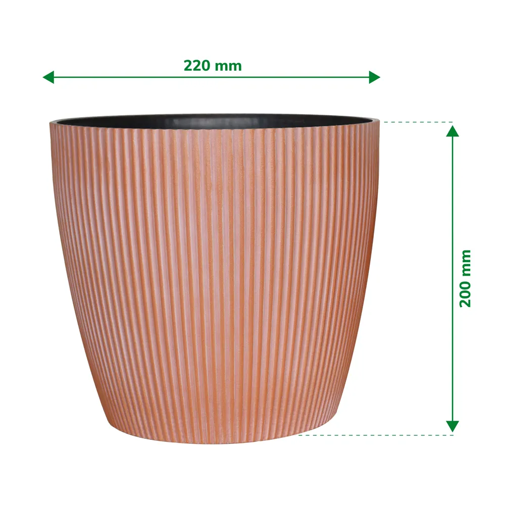 Verve Vertical Ribs Oval Plastic Pot (22 cm, Brwon)
