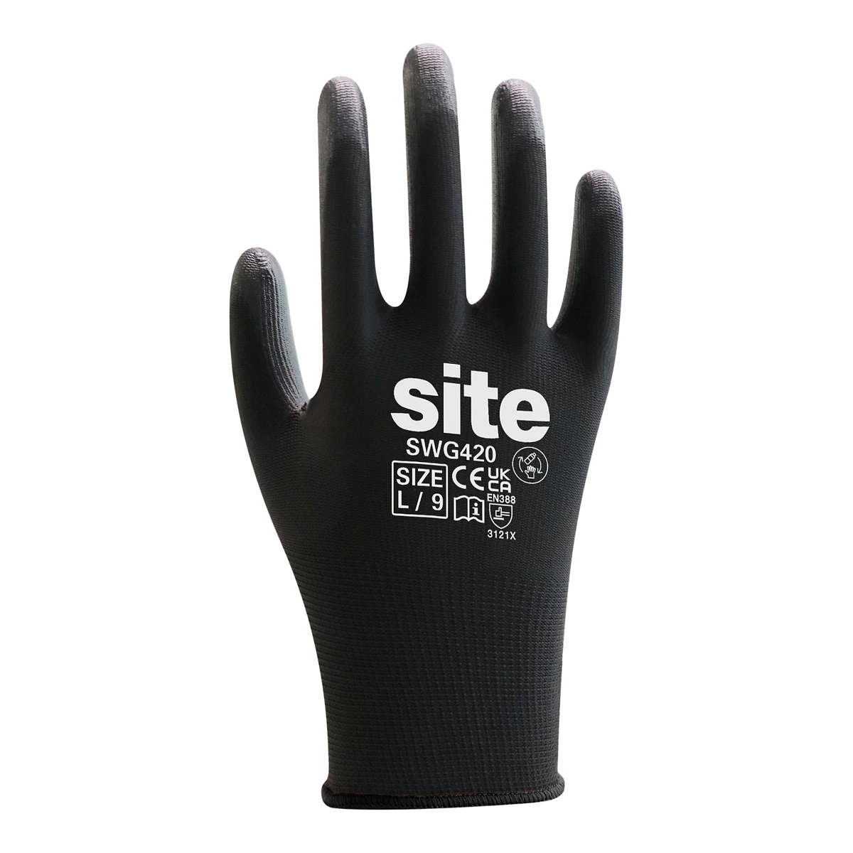Site Polyester Black Gloves (Large, Size 9)
