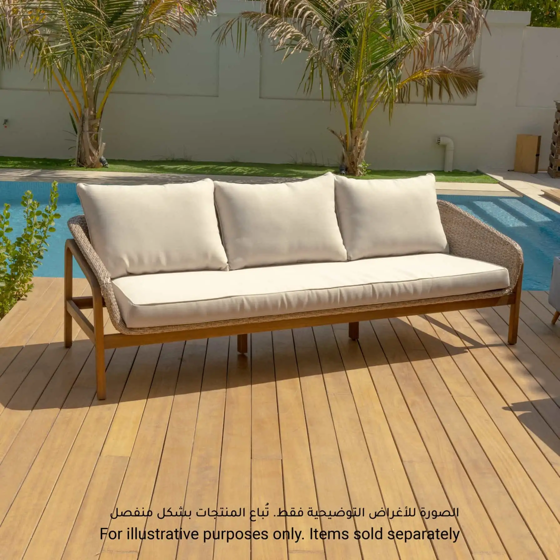 Cameo 3-Seater Acacia Wood Sofa W/Cushions (226 x 82 x 72.5 cm)