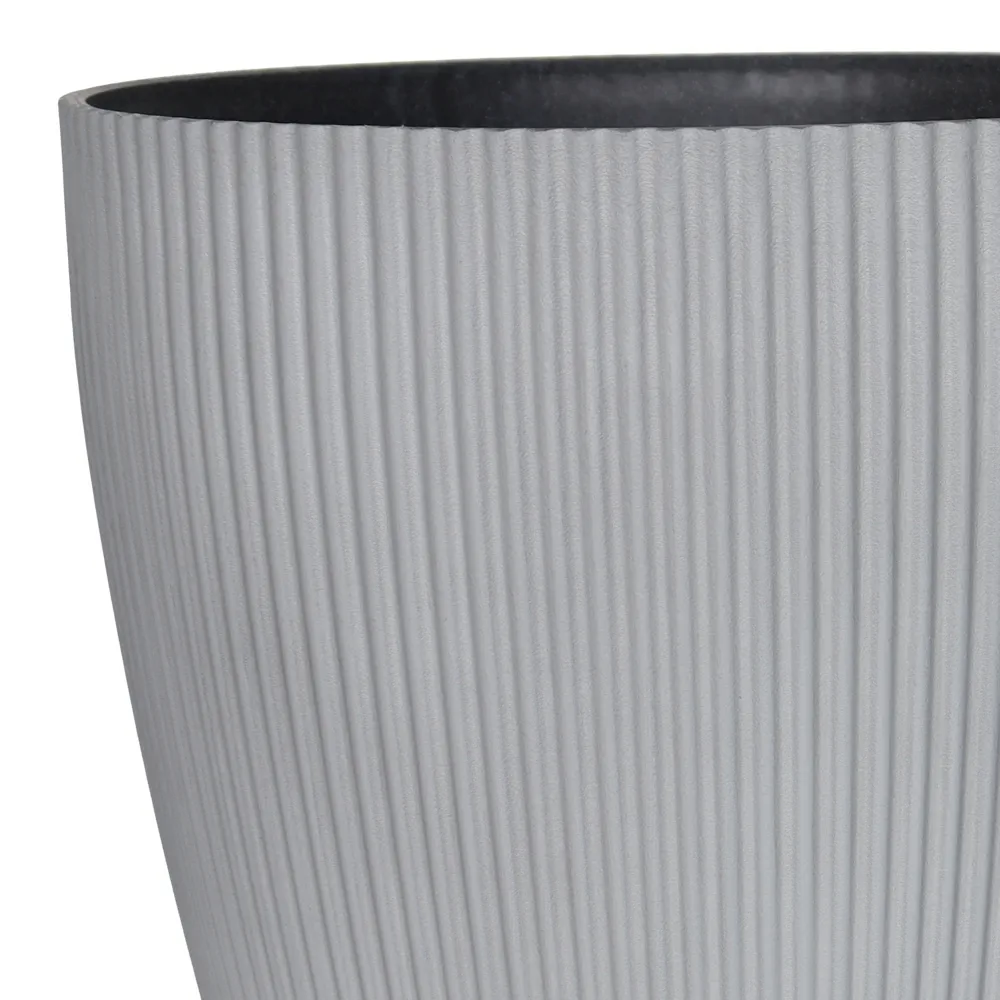 Verve Vertical Ribs Oval Plastic Pot (35 cm, Grey)