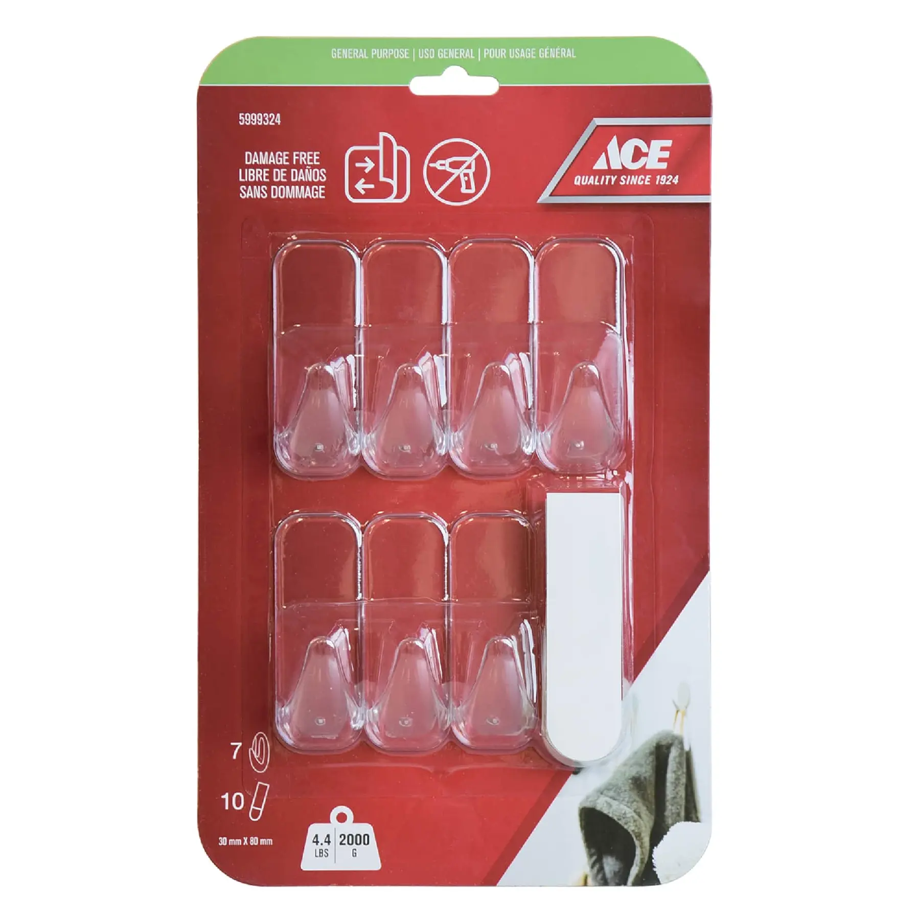 ACE Adhesive Hook Pack (7 Pc., 3 x 8 cm, Clear)