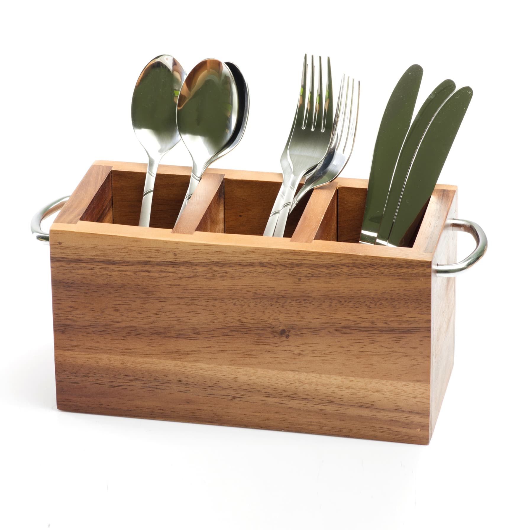Billi Wooden Cutlery Holder W/ Metal Handle