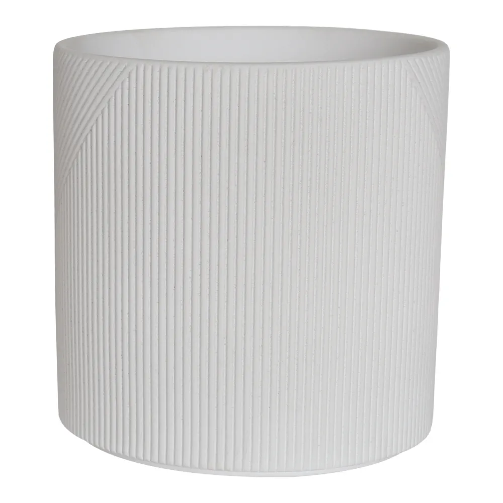 Verve Cylinder Geometric Ceramic Pot (14 cm, White)