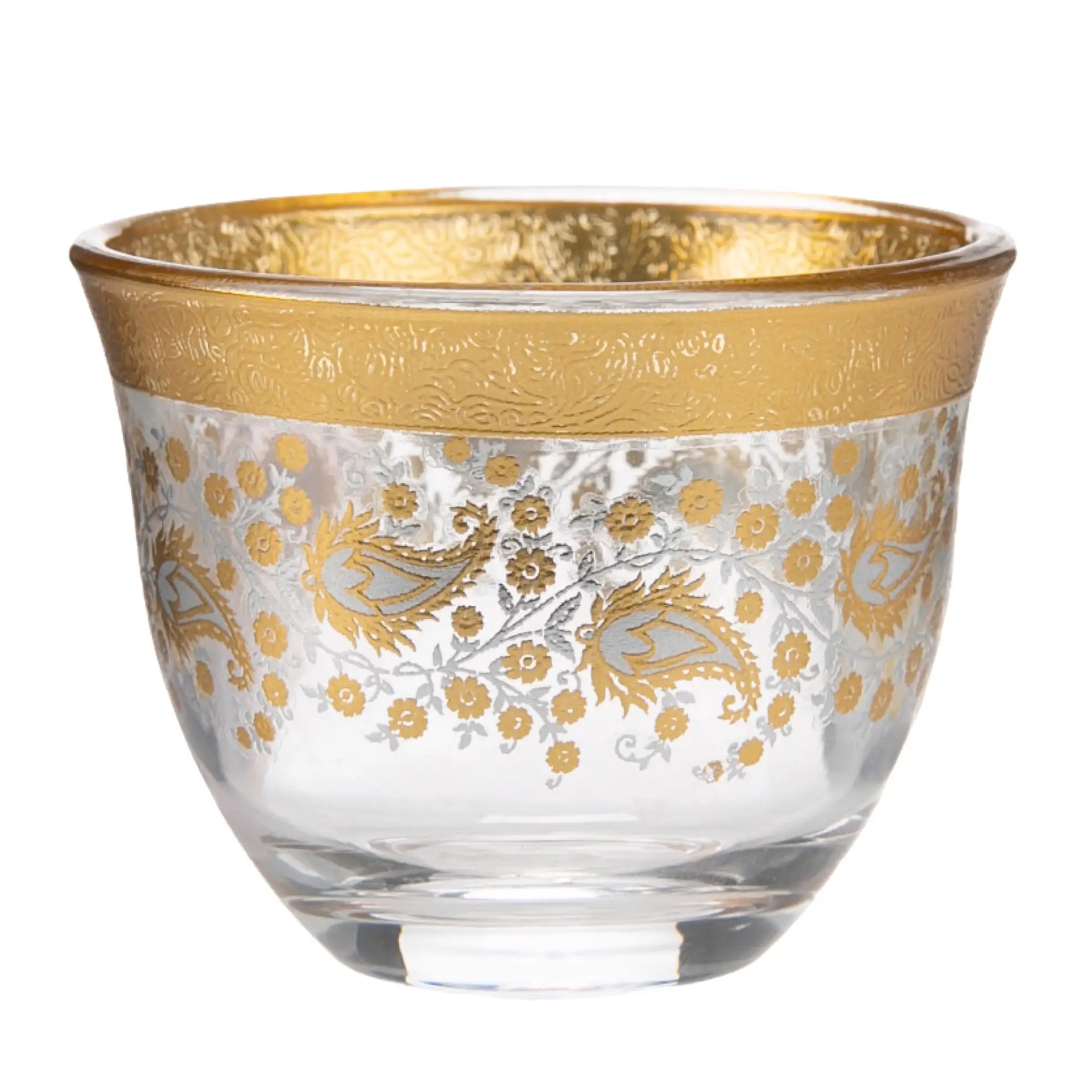 Orchid Floral Glass Arabic Coffee Cup Set (80 ml, 12 Pc.)