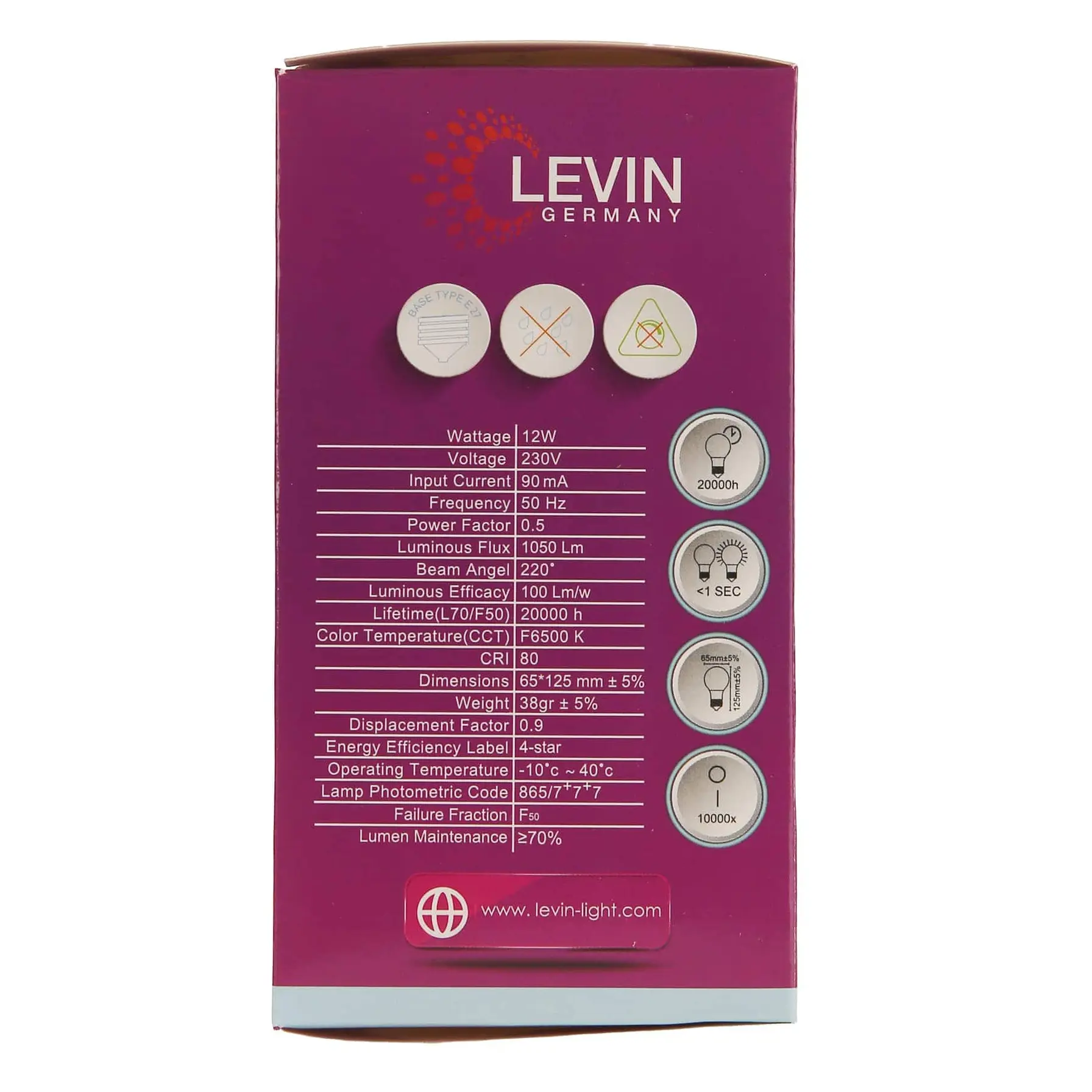 Levin E27 LED A-Type Light Bulb (12 W, Daylight)