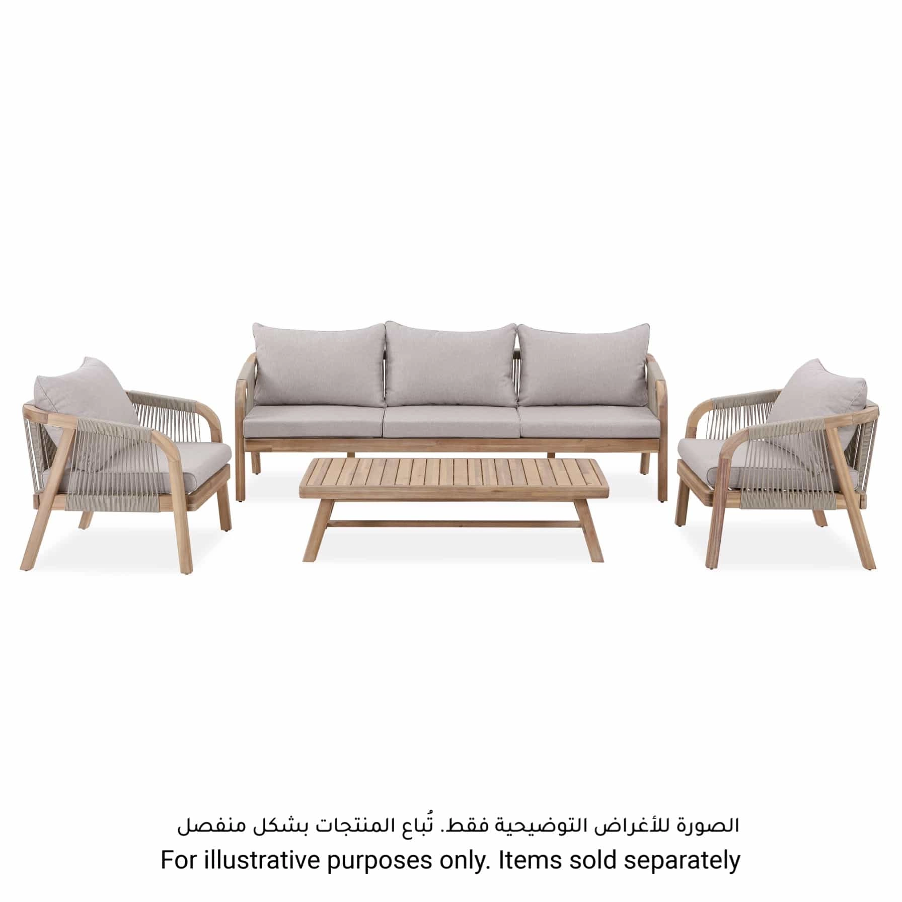 3-Seater Acacia Rope Sofa W/Cushion Diablo (72 x 210 x 67 cm)