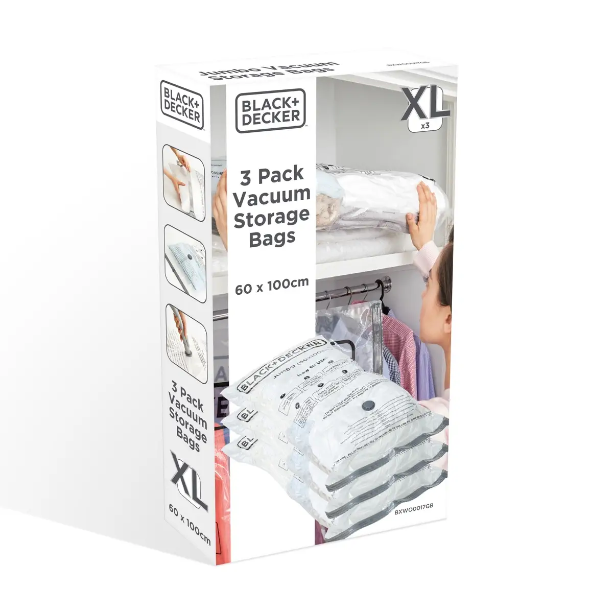Black+Decker Vacuum Storage Bag Pack (60 x 100 cm, Extra Large, 3 Pc.)
