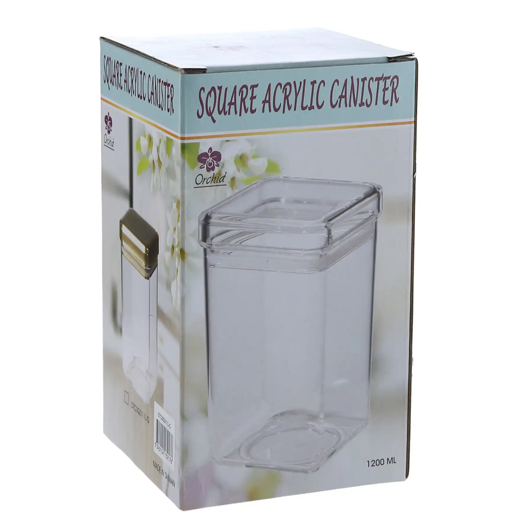 Orchid Square Acrylic Canister (11 x 11 x 19 cm, Clear)
