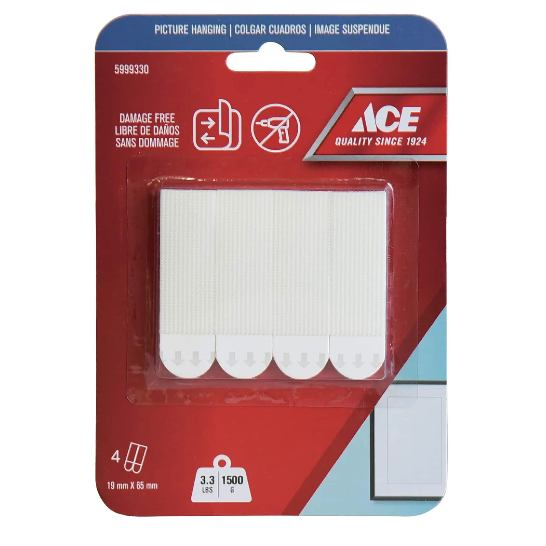 ACE Adhesive Picture Hanging Strips (4 Pairs, 1.9 x 6.5 cm, White)