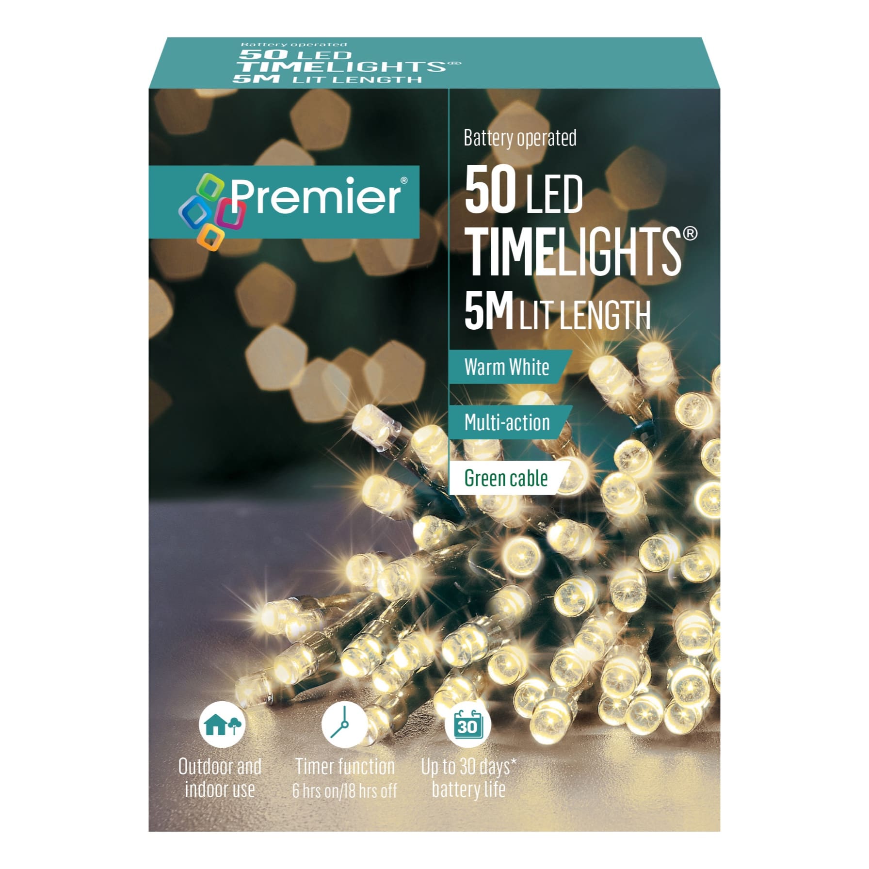 أضواء عيد الميلاد بريميير 50-LED (أبيض دافئ)