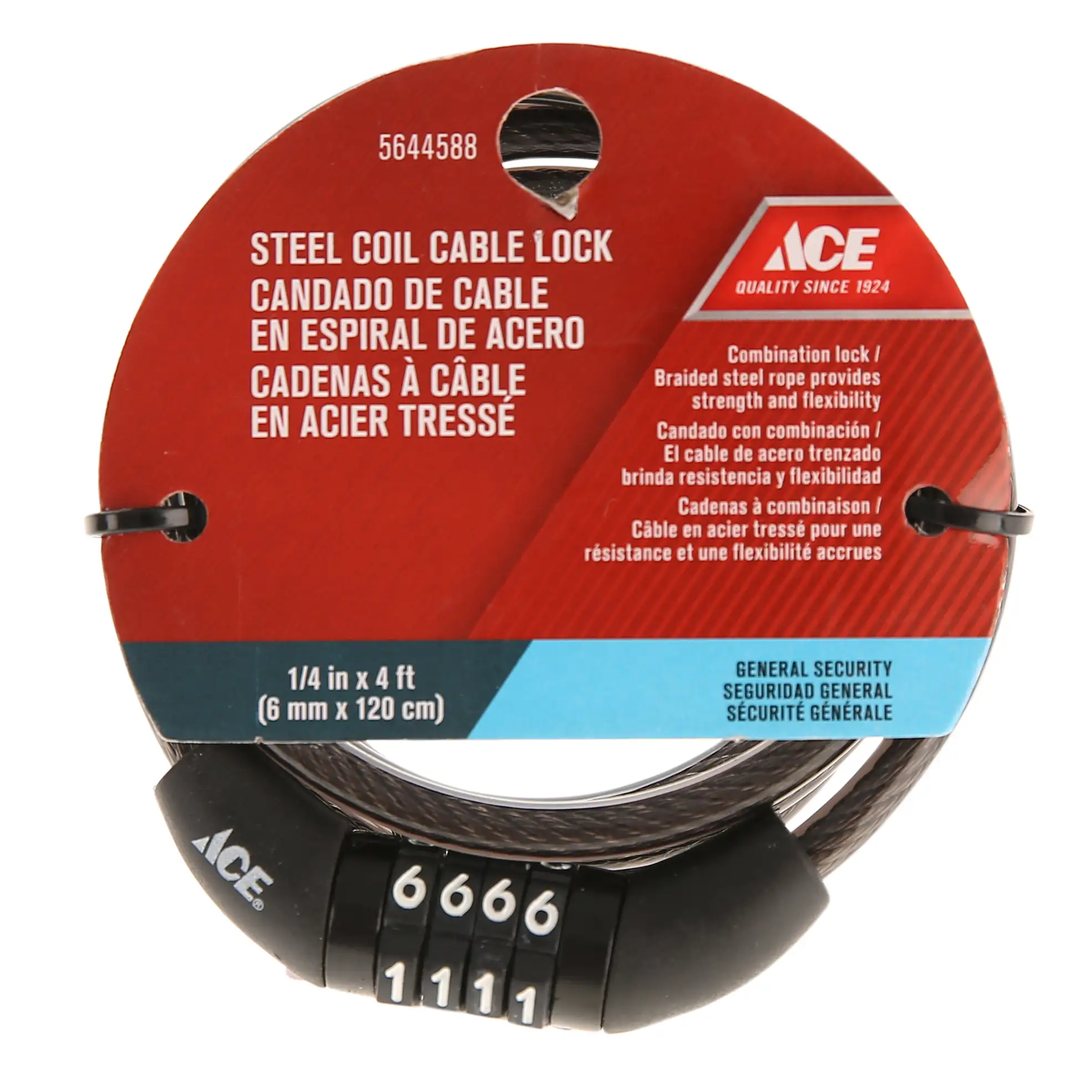 ACE Zinc Alloy Combo Coil Cable Lock (120 cm)