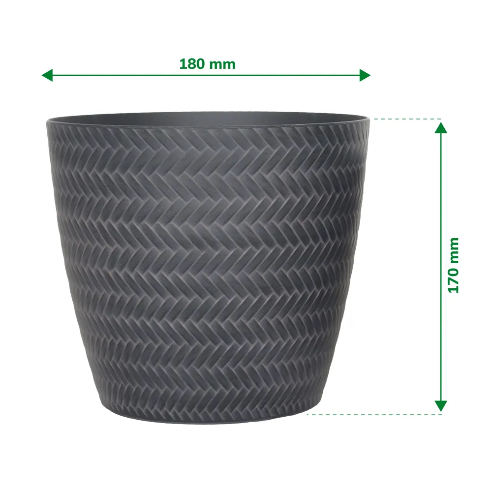 Verve Rattan Effect Oval Plastic Pot (18 cm, Black)