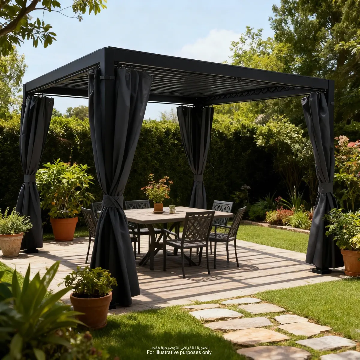 Steel Manual Shutter Gazebo (Black, 3 x 3 m)
