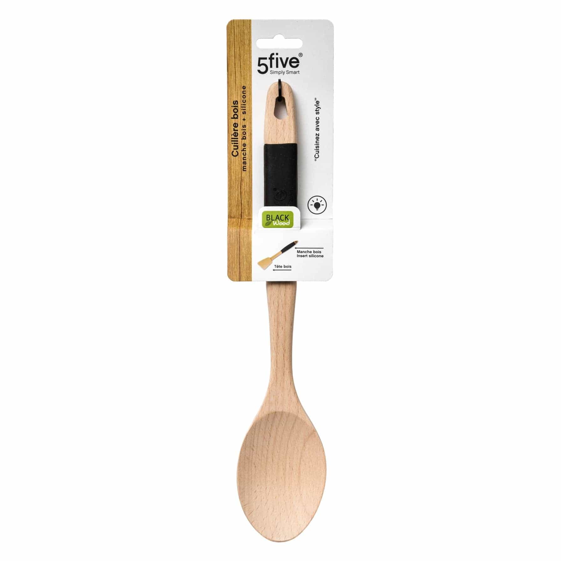 5Five Wood & Silicone Kitchen Spoon (6.5 x 1.5 x 32 cm)