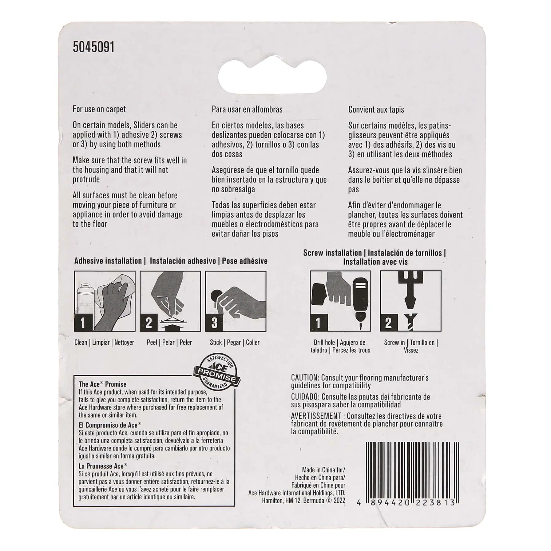 Ace Plastic Base Non-Slip Screw On Glides (5.08 cm)
