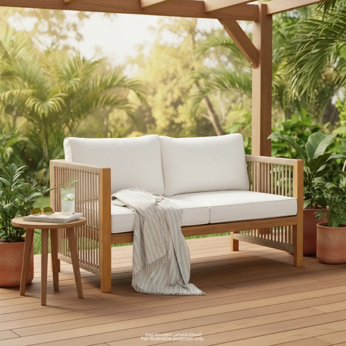 New Monterrey Acacia Wood 2-Seater Outdoor Sofa (66 x 132 x 64 cm)
