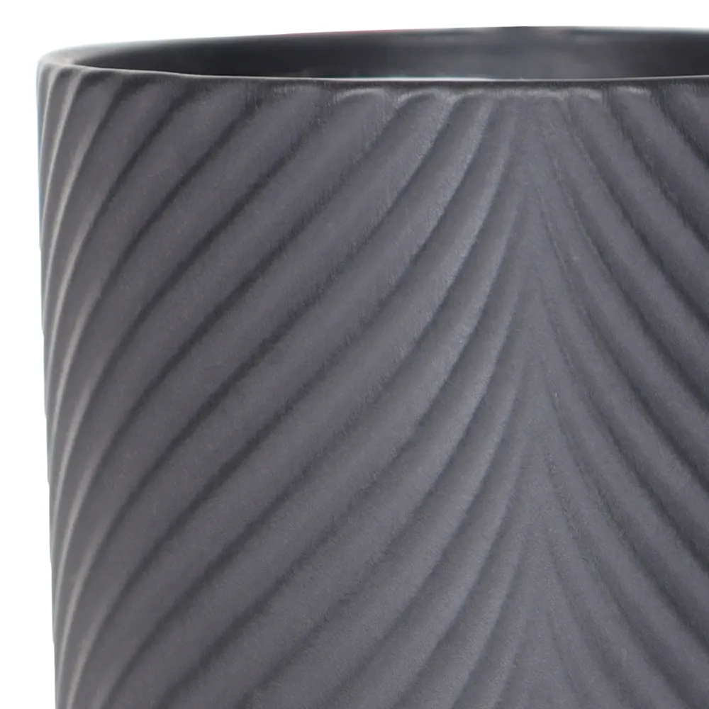 Verve Wave Pattern Ceramic Pot (13 cm, Black)