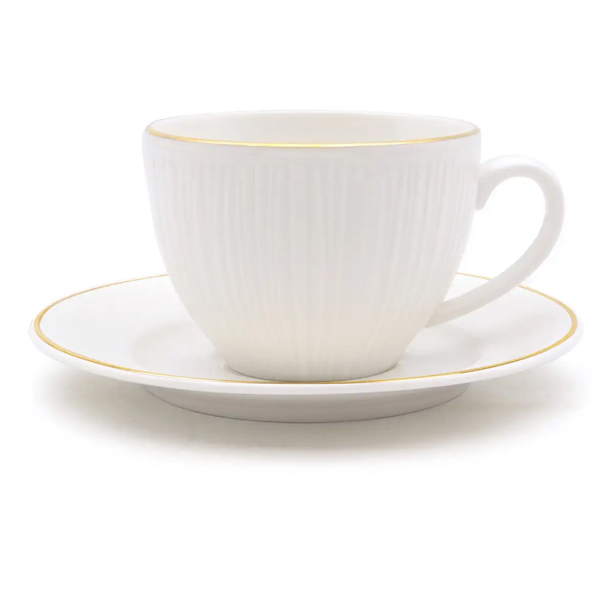 Orchid New Bone China Cup and Saucer Set Embossed Linen (12 Pc.)