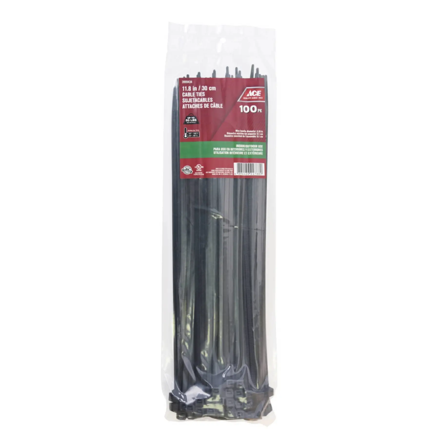 ACE Polypropylene Cable Tie Pack (30 cm, 100 Pc., Black)