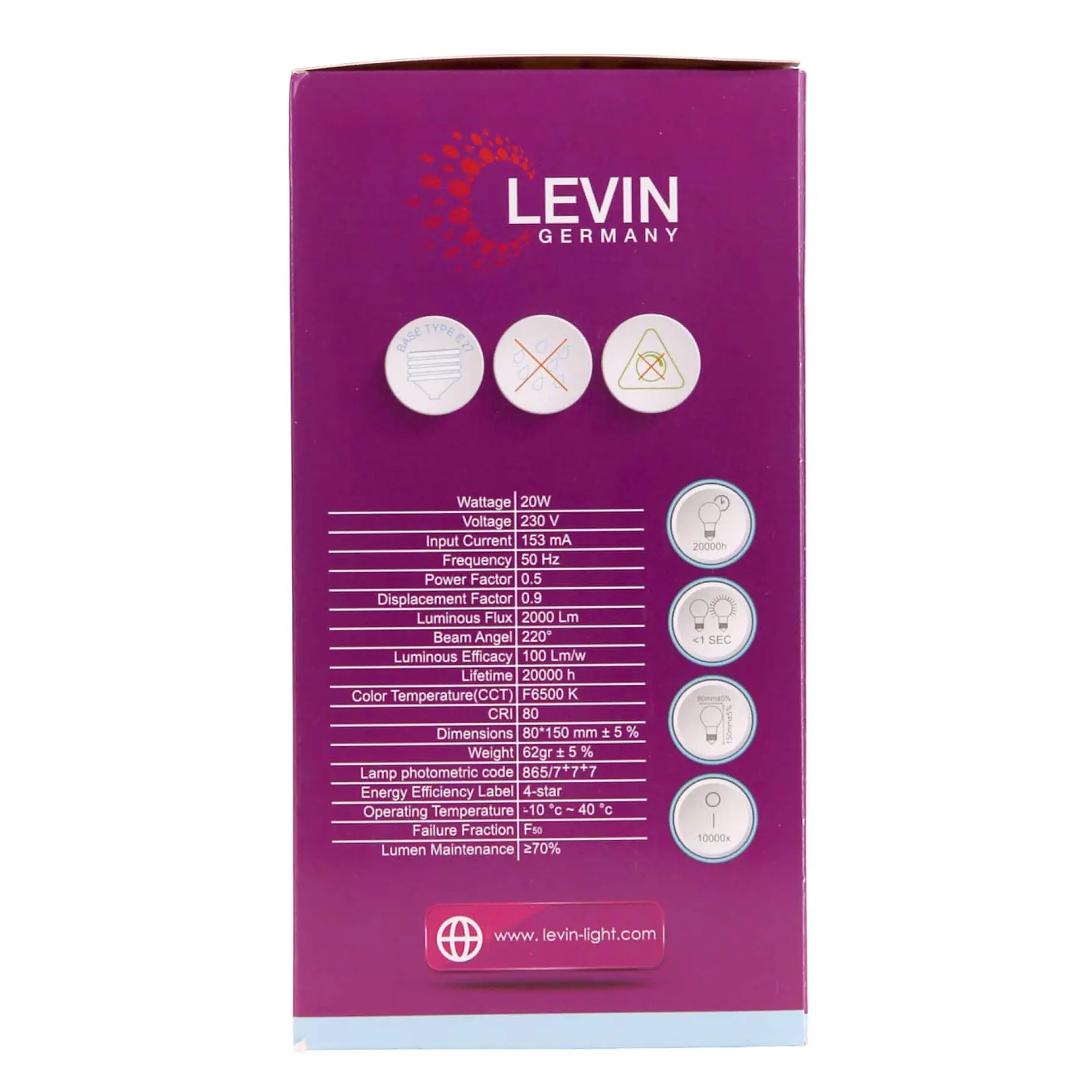 Levin E27 LED A-Type Light Bulb (20 W, Daylight)