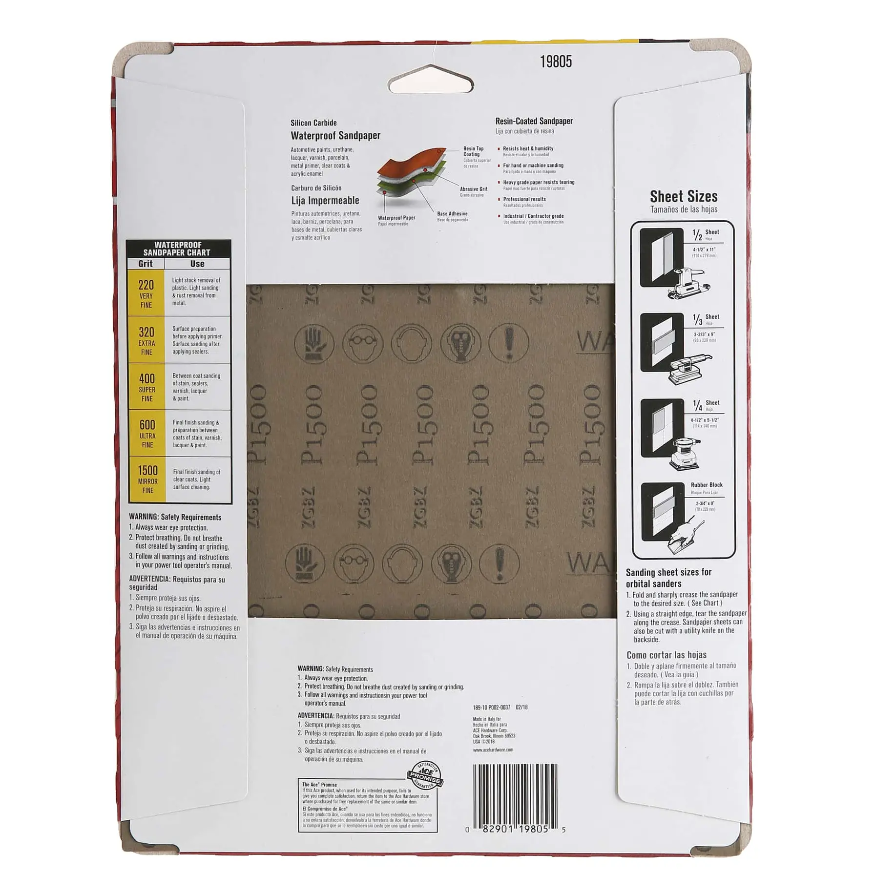 Ace 1500 Mirror Fine Waterproof Sandpaper Sheets (Pack of 3, 22.9 x 27.9 cm)