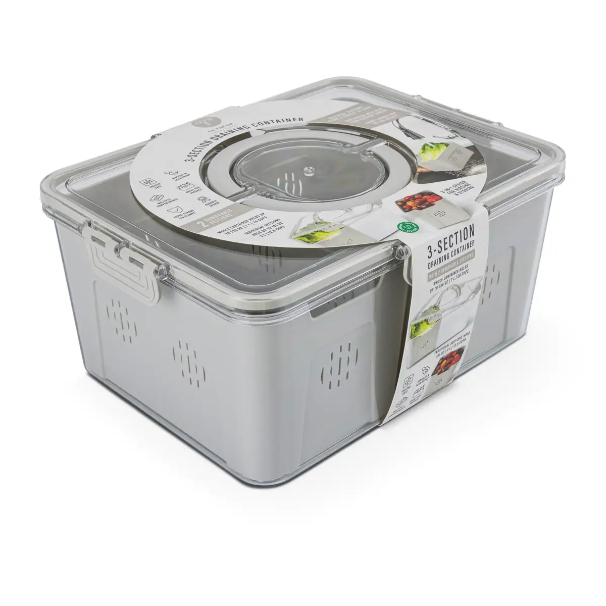 Core Kitchen 3-Compartments Draining Container (Moonstone)